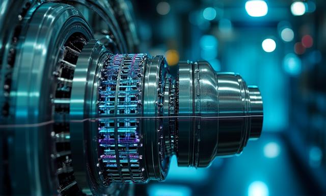 Modernes Flugzeugtriebwerk mit Datenvisualisierung zur Materialermüdung